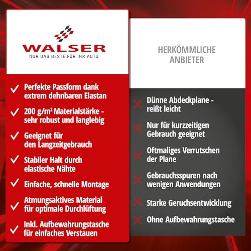 WALSER Abdeckung Auto Indoor Stretch, Autoabdeckung Winter, staubdichte Autogarage, Autoplane, Autogarage für Innen, Abdeckplane Größe 2 schwarz