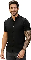 Camisa Social Masculina Manga Curta Gola Padre Elegante e Versatil Tendencia Verão e Final de Ano