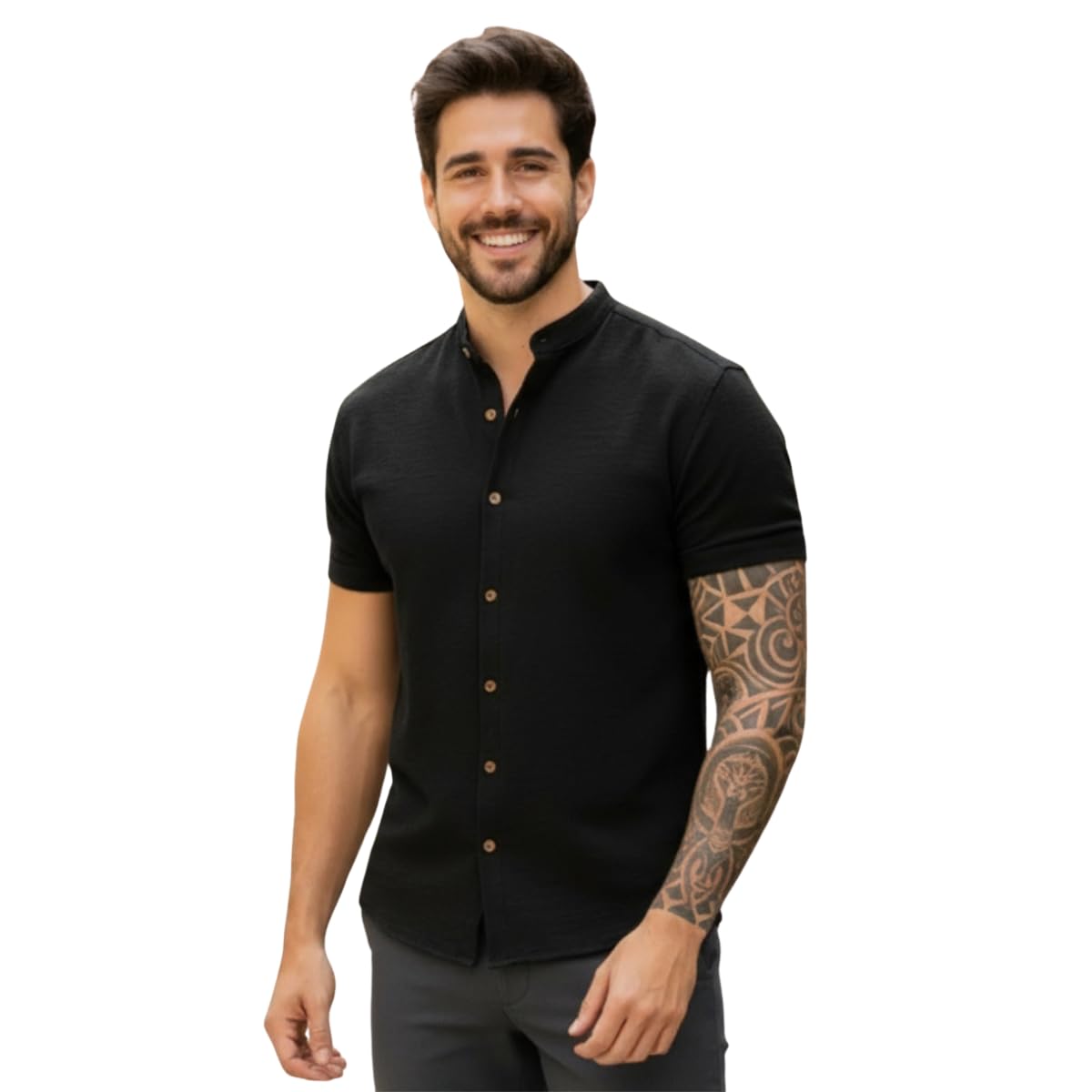 Camisa Social Masculina Manga Curta Gola Padre Elegante e Versatil Tendencia Verão