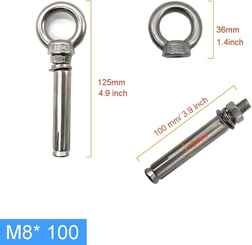 Miniatura 12 de Tornillo de expansión M8* 3.150 in con anillo de ojo de anclaje de ojo interno 304 Acero inoxidable 304 Paquete de 5
