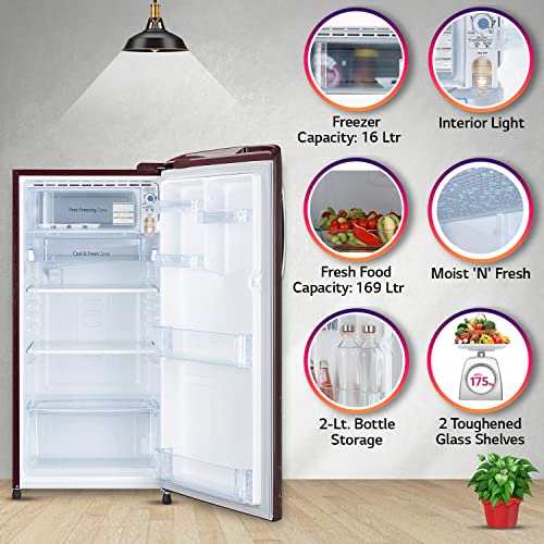 Image of LG 185 L 3 Star Direct-Cool Single Door Refrigerator Appliance (GL-B201ARRD, Ruby Regal, Moist 'N' Fresh, Gross Volume- 190 Ltr.)
