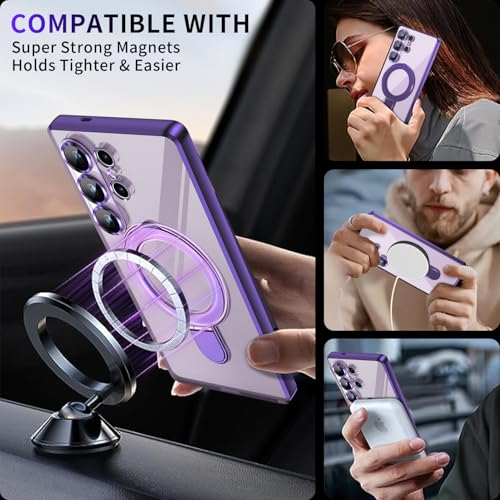 Image of Magnetic Stand & Full Camera Lens Protector Case for Samsung Galaxy S25 Ultra[Compatible with MagSafe][Military Drop Protective]Not Yellowing Clear Slim Soft S25 Ultra Phone Case for Women Men,Purple