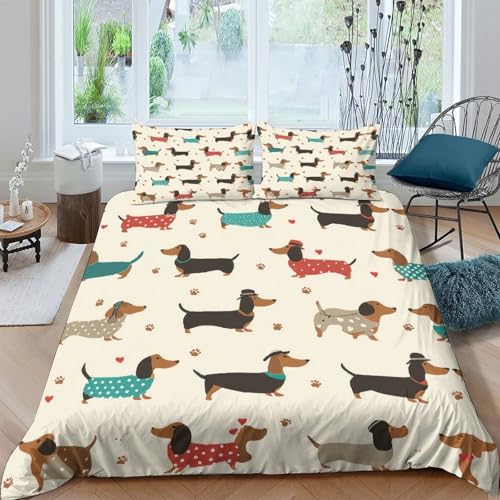 Parure de lit teckel en microfibre housse de couette 200x200cm