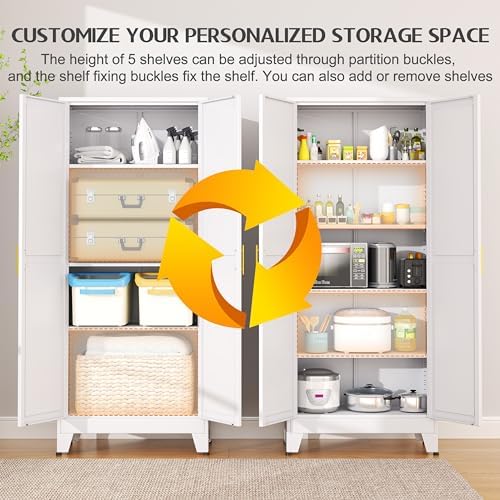 GAIOUS 75.2" Tall Metal Kitchen Pantry Storage Cabinets with 2 Door and 5 Adjustable Shelves, Cupboard for Kitchen, Dining Room, Living Room and Bathroom, White — view 3