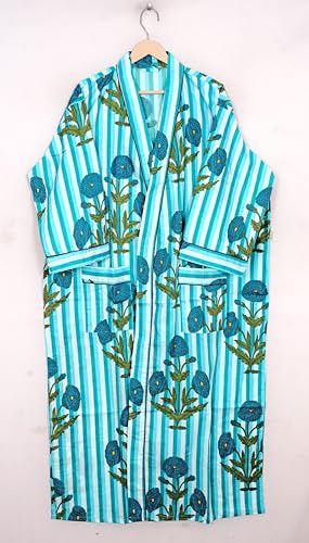 Image of Pure 100% Cotton Robe For Womens Bathrobe Dressing Gown Long sleepwear Free Size Kimono