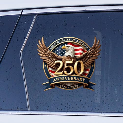 Image of 2pcs 250th Anniversary USA Car Decal Sticker Patriotic 4th of July | 1776-2026 Vinyl for Car, Truck, Window, Laptop, 250 Years American Independence Bumper Stickers 10 inch