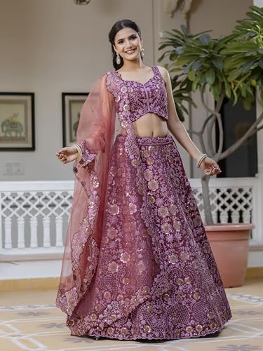 Image of TRENDMALLS Women's Art Silk Heavy Embroidery With Sequence Work Lehenga Choli Unstitch Blouse with Dupatta (New-Bridal-Latest-Wedding-Sequence-Lehenga-Designer)