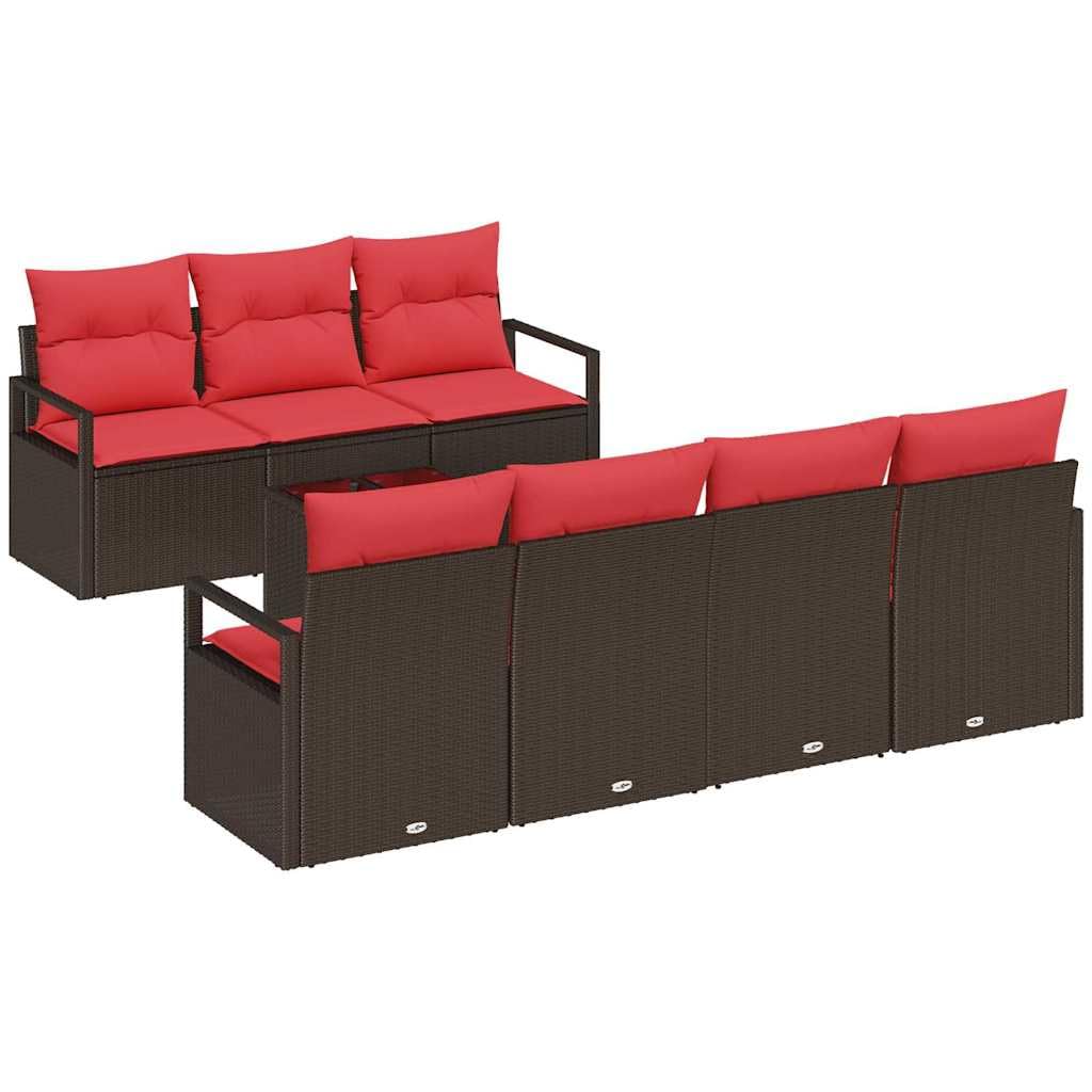 Generisch Gartensofa-Set 8 STK. 7-Sitzanzahl Beige und Rot Poly-Rattan,Gartensitzmöbel,66.6kg-3354963