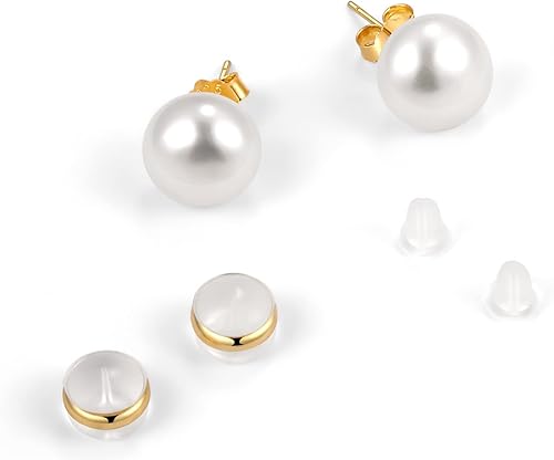 Cowlyn Aretes de perlas I cultivadas en agua dulce, chapados en oro de 14 quilates, AAAAAAA+ de calidad seleccionada a mano, joyería hipoalergénica