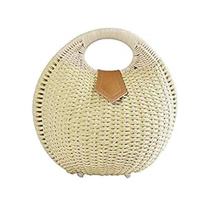 Puedo Women Shell Shape Straw Bag Rattan Woven Beach Handbags Summer Straw Tote Bag (Off white)