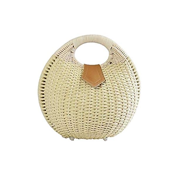 Puedo Women Shell Shape Straw Bag Rattan Woven Beach Handbags Summer Straw Tote Bag (Off white)