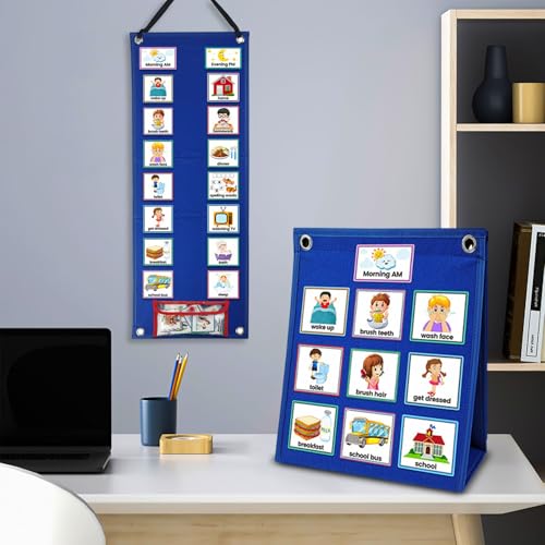 Large Visual Schedule for Chore Reward Chart,Bedtime Routine Chart for Kids Double Side Weekly Planner Board with72 Cards for Home School Planner,Autism Learning Materials (Israeli) - Thumbnail 2