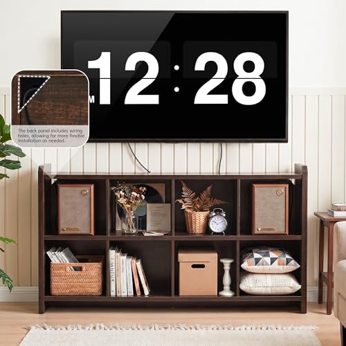 Image of 8 Cube Low Storage Organizer, 63 inch Long Horizontal Bookshelf, Dark Walnut