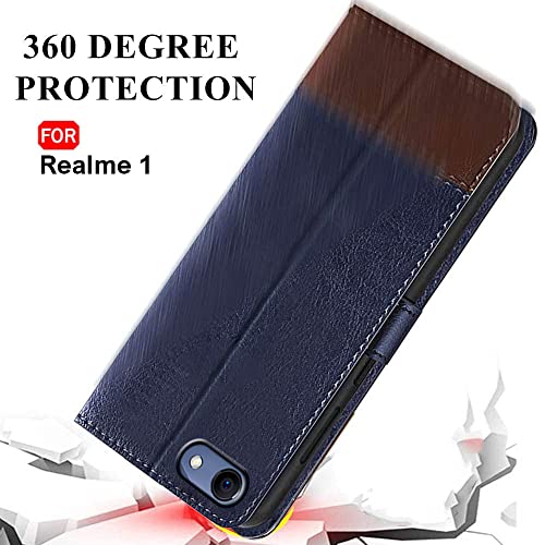 Image of TheGiftKart Flip Back Cover Case for Realme 1 | Dual-Color Leather Finish | Inbuilt Stand & Pockets | Wallet Style Flip Back Case Cover for Realme 1 (Blue & Brown)