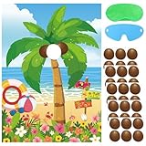 Hawaiian Luau Party Games for Kids Birthday Pin The Coconut on The Palm Tree for Summer Tropical Tiki Luau Party Supplies Decorations, Large Hawaiian Pin The Games Poster with 30 Coconut Stickers