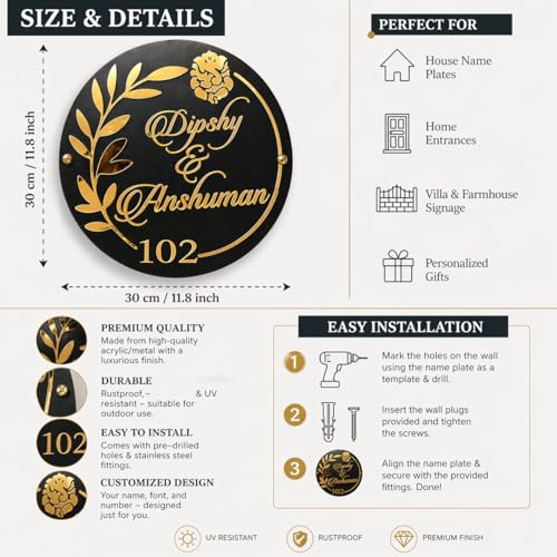 Image of DON'T JUDGE ME Home Entrance Name Plate, Name Plate for Home Entrance | Round Shape | Colour :-Gold And Black | Material:- MDF (12 INCHES)