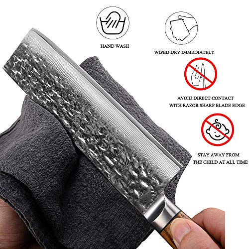 Yi Nakiri Knife 6.5inch Damascus cleaver knife vegetable knife chef knife Japanese Damascus steel kitchen knives with Ergonomic Zebra wood Handle and a beautiful gift box.
