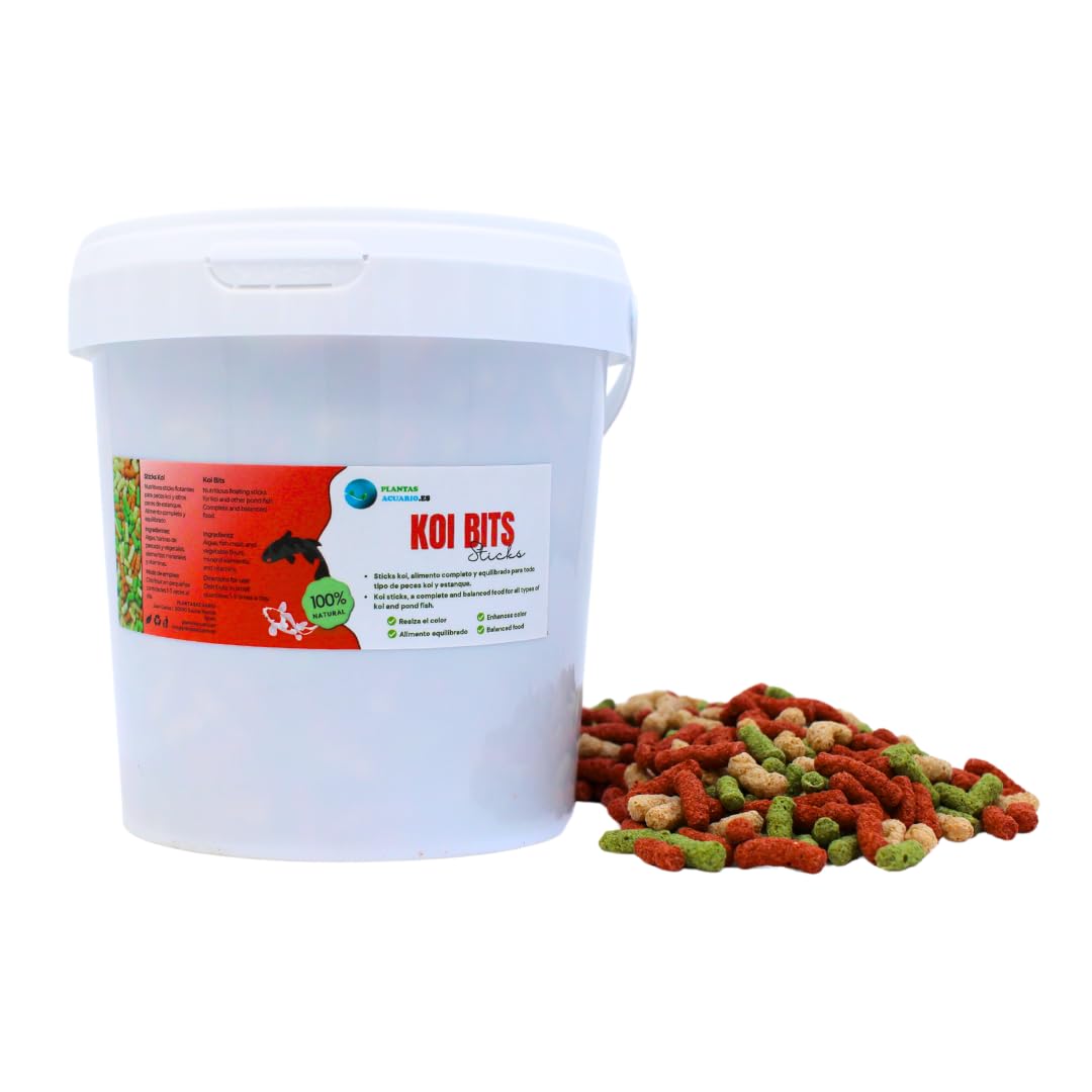 Koi bits 1000 ml, alimento Flotante para Peces de Estanque, Sticks nutritivos, Dieta equilibrada y Natural, Comida Completa para Todo Tipo de Peces y Carpas Ornamentales de Estanque.