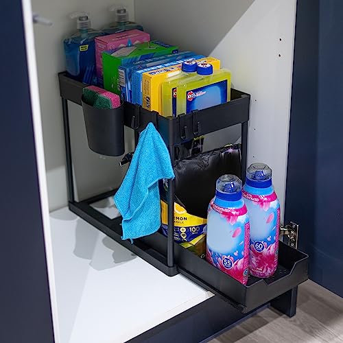 Coselena 2-Tier Under Sink Storage Organiser, Durable Slide-Out Cupboard Organiser with Easy-Access Drawers