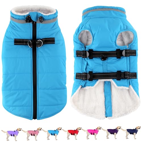 Image of Dogcheer Dog Coat with Harness, Waterproof Dog Winter Jacket - Sky Blue,S