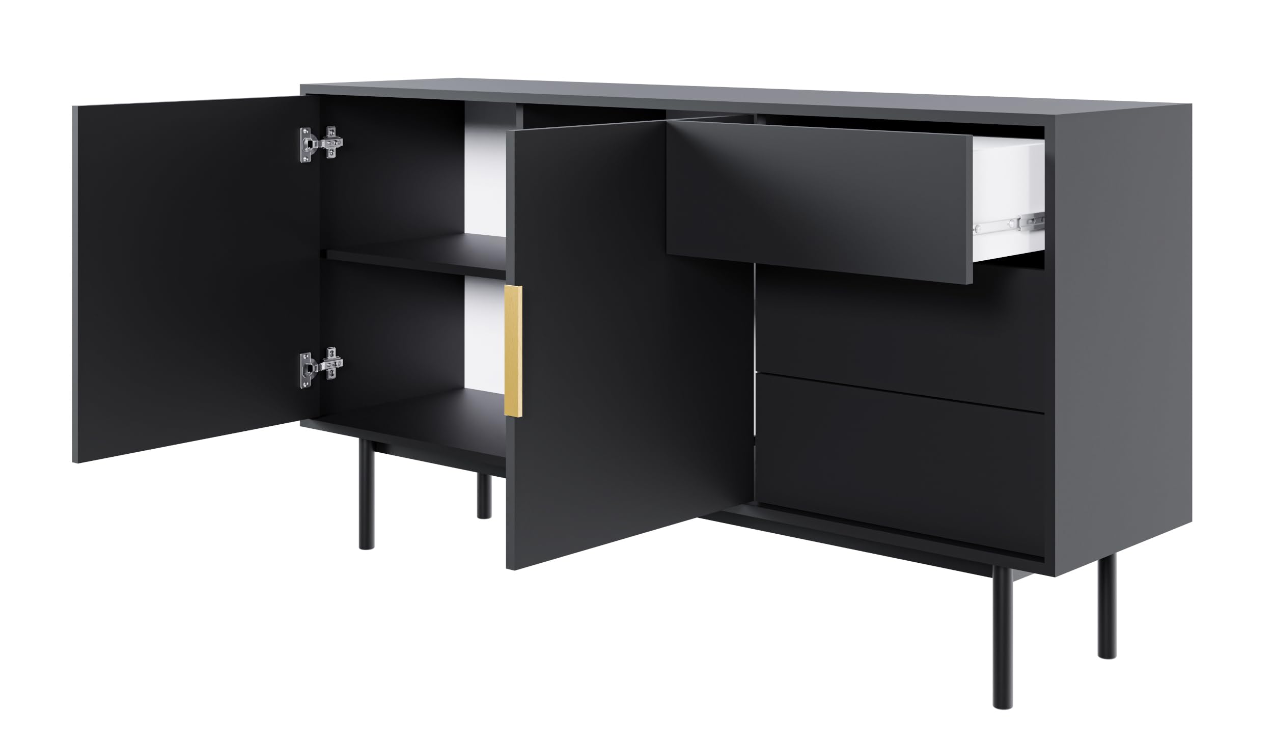 Selsey Commode opbergkast 2 deuren 3 laden kast ladekast Push to Open Soft Close 154 cm Viviaro White