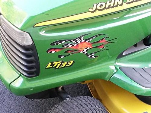 Flame Decals - Torched Checkered Flag - Sunken Carved - for - 3pc. Set for John Deere & All mowers Garden Tractors