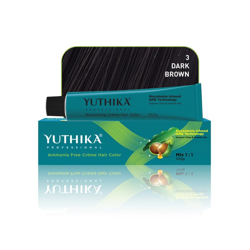 Image of YUTHIKA Professional Creme Hair Colour Dark Brown (Shade 3.0) 100g | Permanent Hair Colour & Dye | 100% Grey Coverage | Silky, Shiny & Long Lasting | For Women & Men | All Hair Types
