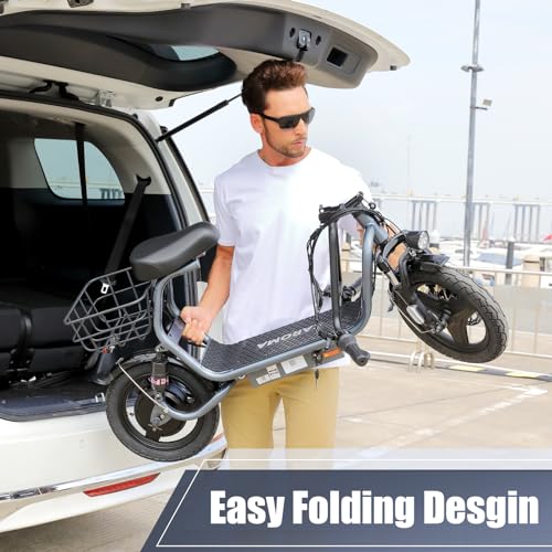 Caroma Electric Scooter with Seat, 14" Fat Tire Electric Scooter Adults, 15 Miles Range&20 Mph Power by 500W Peak Motor,Foldable Adult Electric Scooter for Commuting with Basket&Shock Absorbing