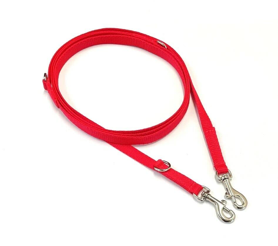 Police Style Puppy Training Lead Double Ended Puppy Leash Adjustable Multi-Functional In 13mm Webbing (Red, 8ft (2.4 Metres))