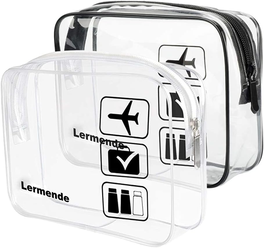 Lermende Clear Toiletry Bag TSA Approved Travel Carry On Airport Airline Compliant Bag Quart Sized 3-1-1 Kit Luggage Pouch.