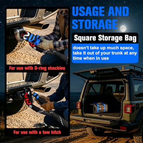 USYATO 1.26" x 30FT Kinetic Recovery Rope Kit,8.5 Ton (18,666Lbs) Working Load Nylon Tow Rope with Reflective Stripe,1/2in x 24in Soft Shackles,56,000Lbs Break Strength Heavy Duty Tow Strap,Black by USYATO - Image 7