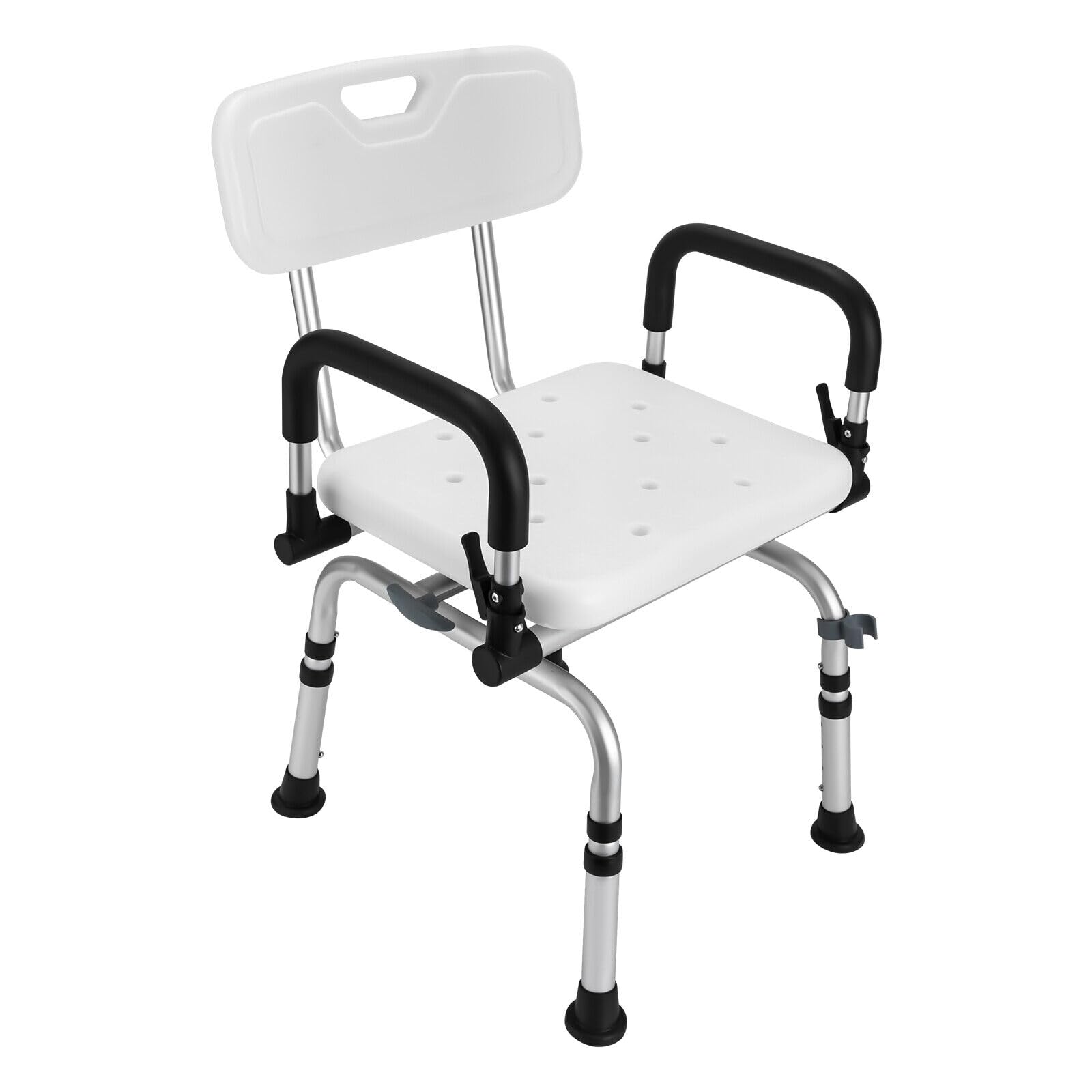 Silla de ducha para personas mayores con reposabrazos y respaldo, antideslizante, giratorio 360°, altura ajustable, capacidad de carga 180 kg