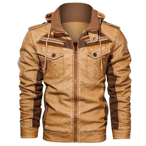 Men's Leather Jackets Winter Fleece Thick Hooded Motorcycle PU Coats Clothing Plus2