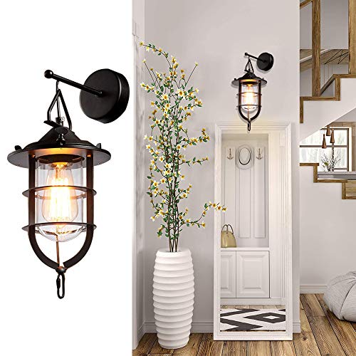 CMNNQ Classic Industrial Vanity Wall Sconce Light, Vintage Exterior Wall Light with Glass Shade, Black 1PC Steel Painted Wall Lamp Light Fixture Without Bulb for Garage Porch Mirror
