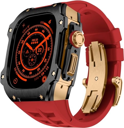 Caja de acero inoxidable para Apple Watch Ultra 2 con correa de goma color ágata RM Style