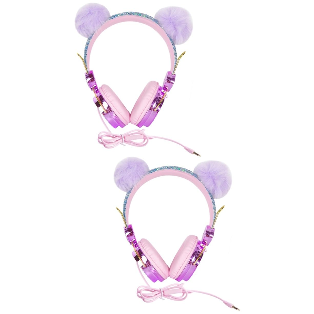 jojofuny 2stücke Kinderkopfhörer Mit Glitzer Und Flauscheball Verstellbares Design Für Jungen Und Mädchen Mit Mikrofon Lautstärkebegrenzung Für Reisen Und Täglichen Gebrauch