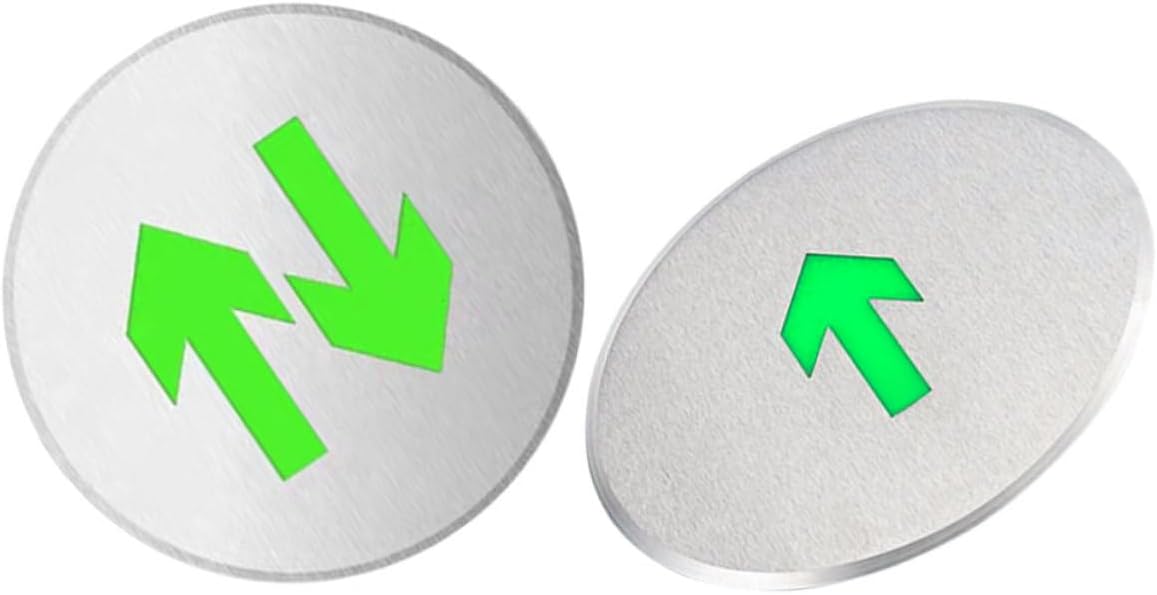 DOITOOL 2pcs Stainless Steel Arrow Floor Sign Glow in Dark Exit Sign Illuminated for Business