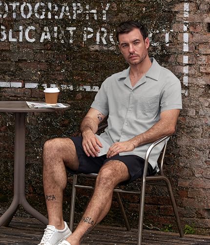 Image of VATPAVE Mens Striped Summer Shirt Casual Button Down Short Sleeve Beach Shirts Cotton Shirts for Men