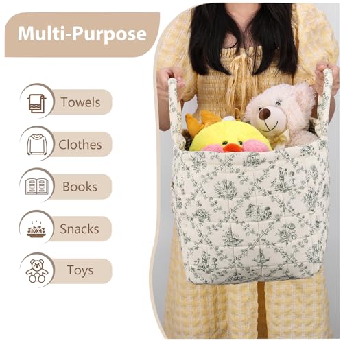 Storage Basket Boho Fabric Large Collapsible Floral Laundry Nursery Hamper Portable Folding Storage for Clothes Toys (Vine-Green) by ANKICK - Used condition - Image 2