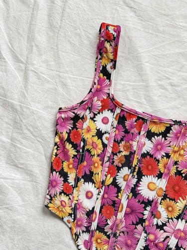 Image of mikuchiku Women's Floral Corset Tank Top, Printed, Sleeveless Crop Top