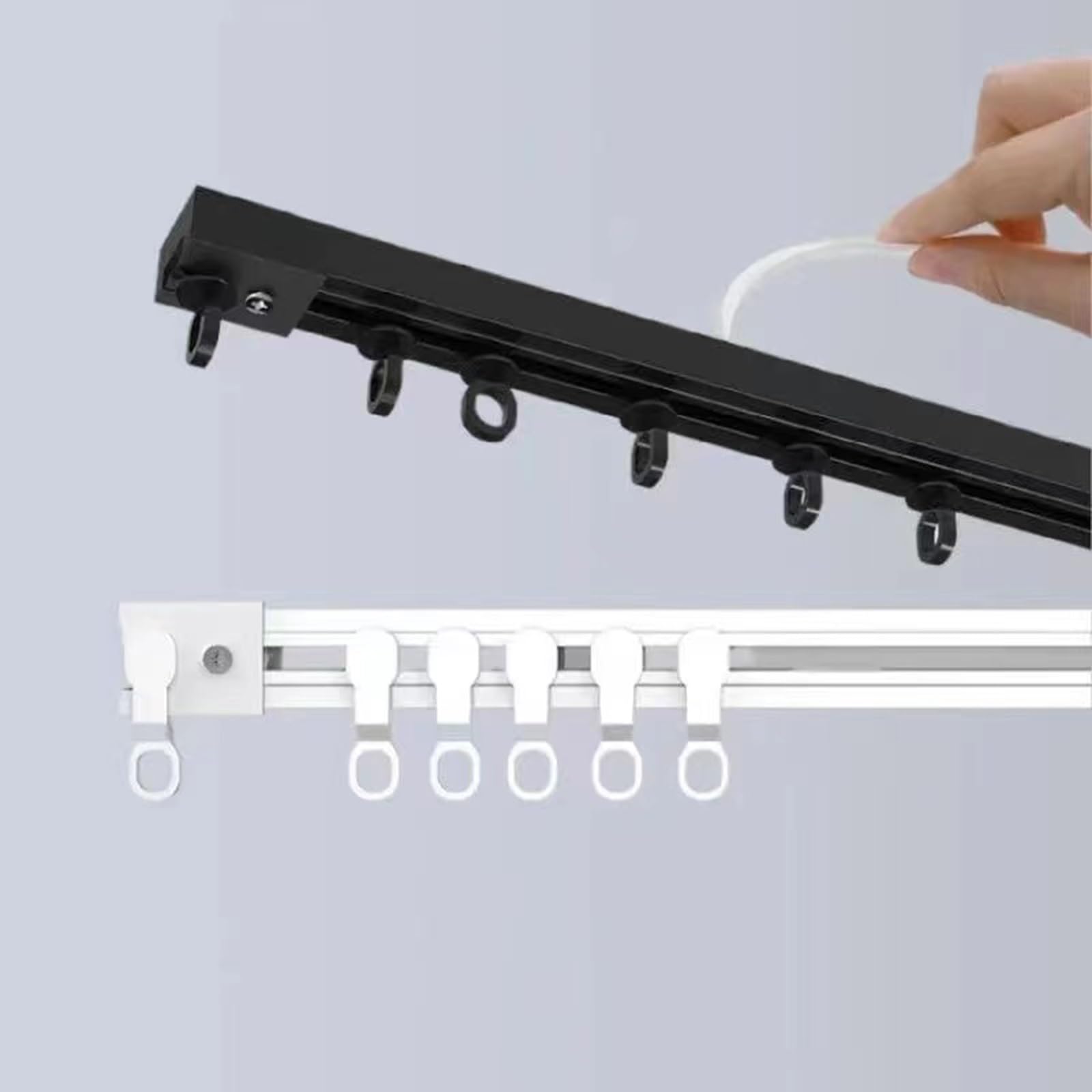 Juego de rieles deslizantes ultradelgados montados en la parte superior con adhesivo fuerte de 280 cm, riel de techo blanco y accesorios de polea para una fácil instalación y una operación suave