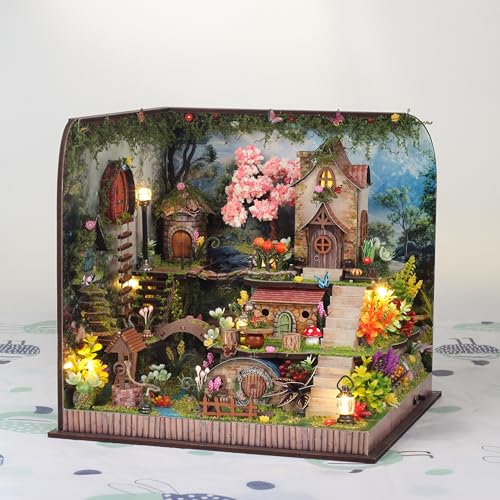Taimimy DIY Miniature House Kit,Miniature Building Kits,Wooden Greenhouse Miniature Kit with Furniture & LED,Creative Dollhouse Kit for Adults,Birthday Gifts Home Decor