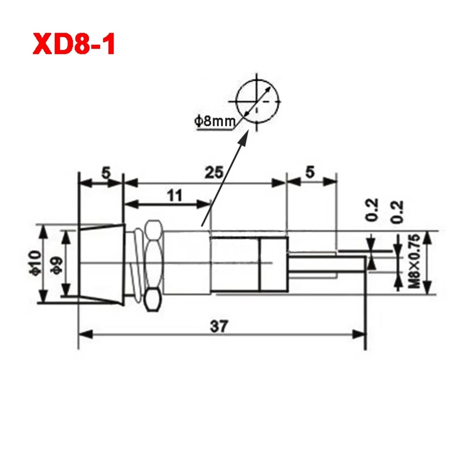 2 unidades XD8-1 5V 12V 24V 110V 220V 380V 8mm Luz indicadora metálica Luz de señal Luz piloto(110V Green)
