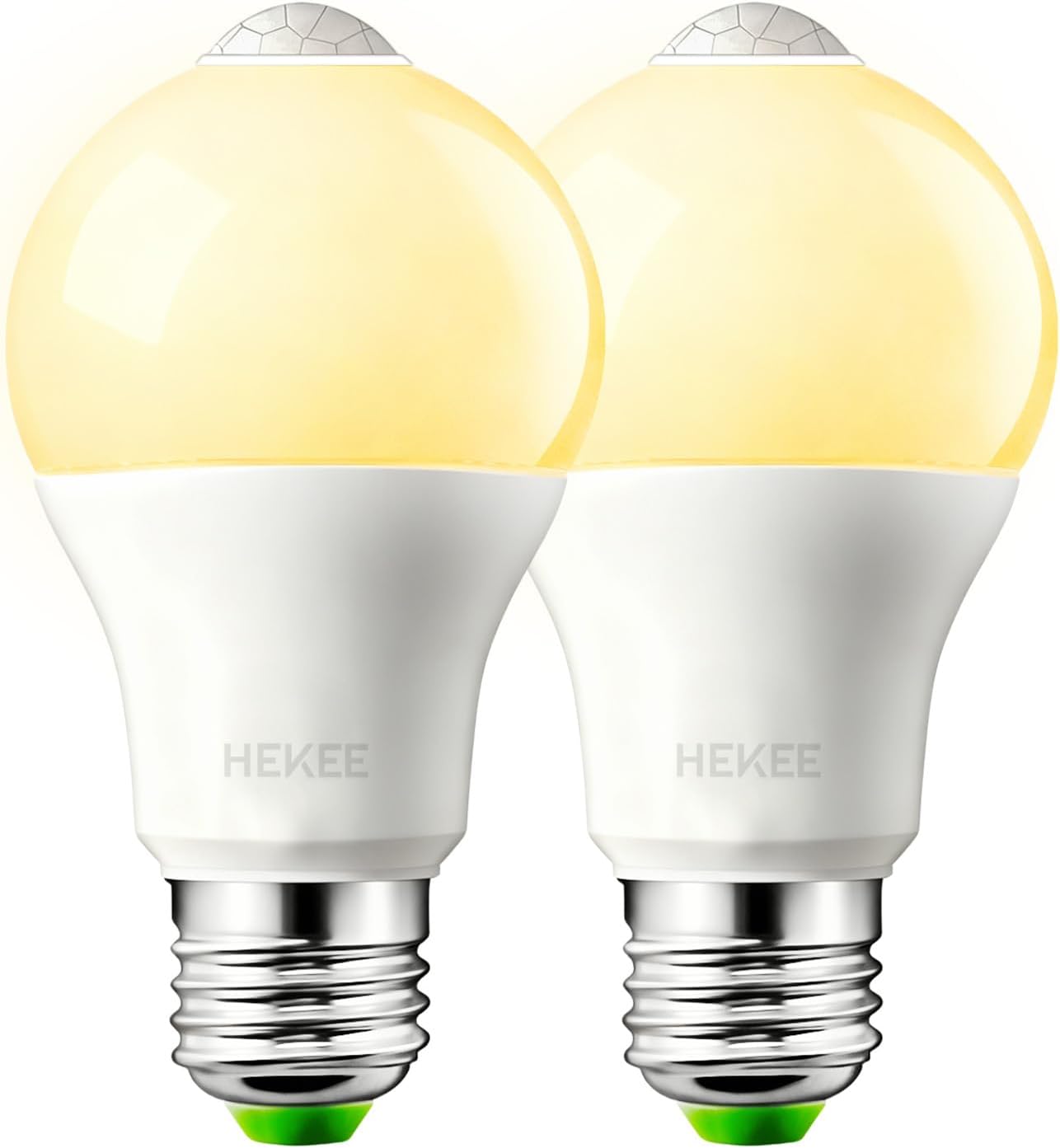 HEKEE Motion Sensor LED Light Bulb 9W A19 PIR Built-in IR 60W Equivalent Bright 900 Lumens E26 Base Warm White Bulbs (2 Packs)