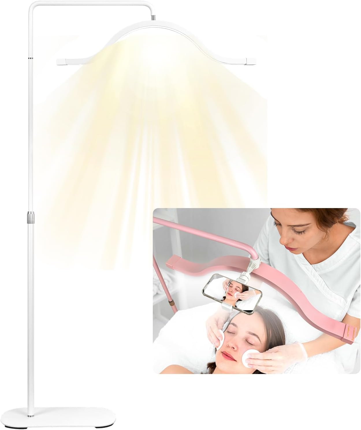 29 Inch Eyelash LED Floor Light, 45W Half Moon Light Beauty Skincare Lamp, Universal Lighting with Phone Holder for Eyebrows, Filming Content Creation (White)