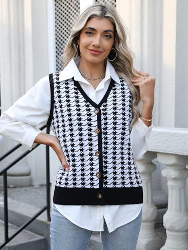 Women's Casual V Neck Sweater Tank Tops Striped Sweater Vest Sleeveless Pullover Button Down Knit Vest Tops4