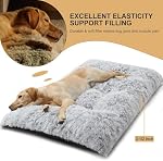 Dog Beds for Large Dogs, Plush Dog Crate Bed Fluffy Cozy Kennel Pad for Sleeping &Ease Anxiety, Washable Pet Mats with Anti-Slip Bottom for Large Dogs, Grey