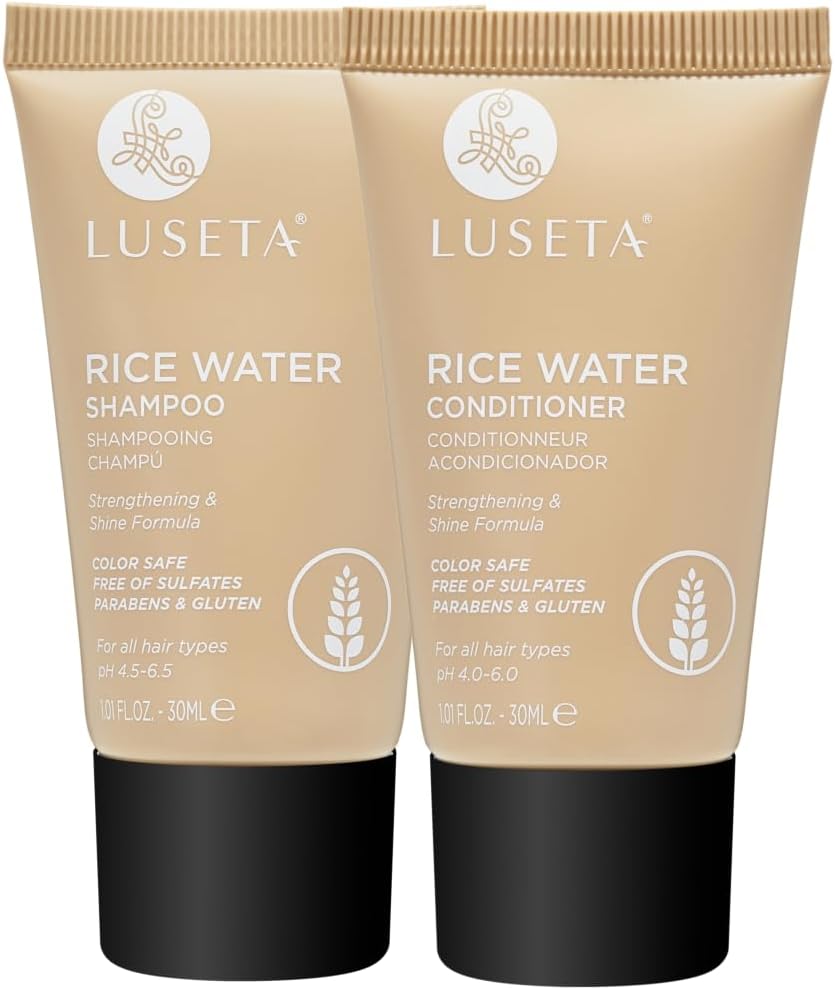 Luseta Rice Water Shampoo and conditioner Set Strengthening & Nourishing Revitalizes Shine for All Hair Types Hydrating & Frizz Control for Women and Men 1.01oz*2