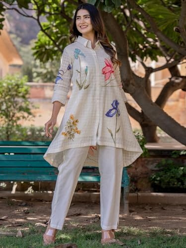 Image of INDO ERA Women's Cotton Ethnic Co-Ord Set | Kurta Pant Set | Stylish Cotton Suit Set for Women,10123