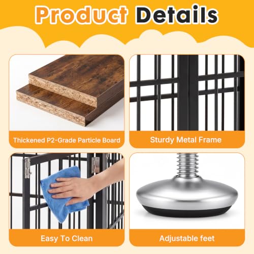 Image of NEWBULIG 42 Inch Dog Crate Furniture for Large Dogs, Space Saving Pet House End Table with Double Lock Door, Heavy Duty Indoor Kennel for Living Room, Black & Rustic Wood